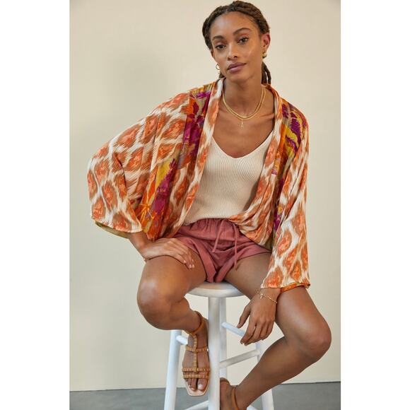 Anthropologie Colorful Boho Sunset Cocoon All Over Print Kimono One Size - Picture 1 of 7